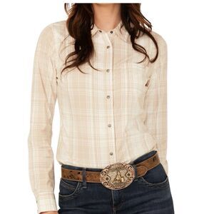 Shyanne Plaid Print Long Sleeve Conch Snap Western Shirt Natural Sz M